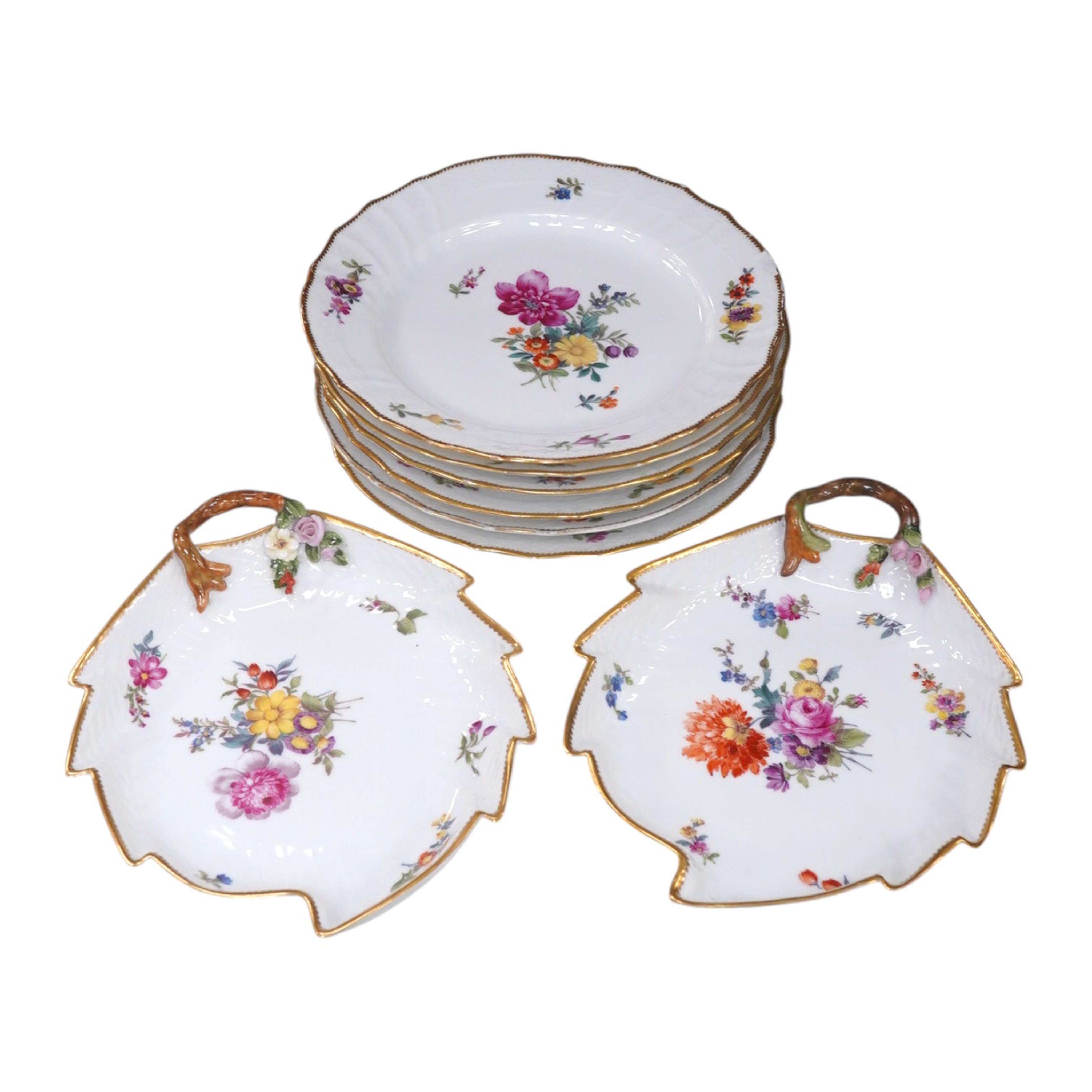 A 19th century Copenhagen flower painted eight piece part dessert service. Condition - fair to good